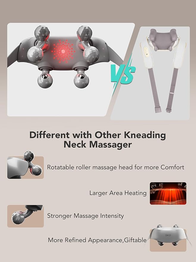 SKG Neck Massager for Pain Relief Deep Tissue Shiatsu Neck and Shoulder Cordless Massger with Heat Christmas Gifts for Men and Women Dad Mom Grandpa H7 Ultra Grey