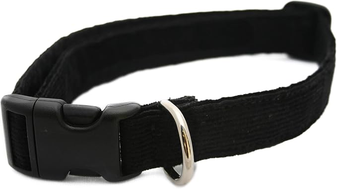 Hemp Corduroy Dog Collar - No Pattern (1/2" Extra Small, Black)