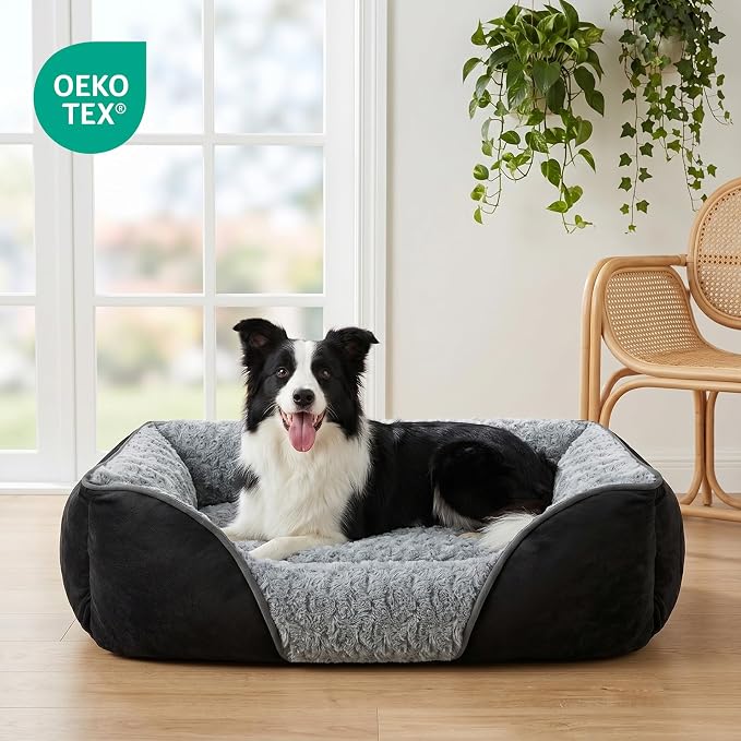 Small Dog Bed Rectangle Washable Orthopedic Soft Calming Sleeping Durable Pet Cuddler with Anti-Slip Bottom