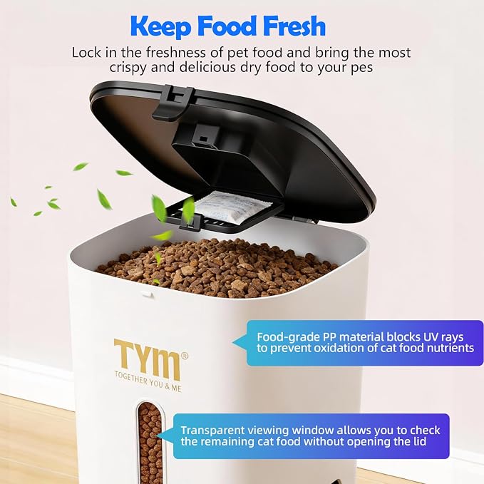 TYM Automatic Cat Feeder with 2 Camera for 2 Cats, 7L Large Food Dispenser | Multiple Cats Household | Timed Cat Feeder | Two-way Voice | Separation Anxiety | Weight / Diet Control | 5G WiFi APP Control