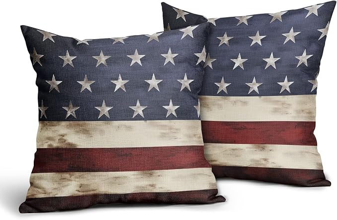 Independence Day American Flag Throw Pillow Covers Set of 2 20X20 Inches 4th of July Blue Red Pillow Cases Patriotic Stripes Star Pillow Cover Home Decor For Memorial Day Room Bed Porch Couch Outdoor