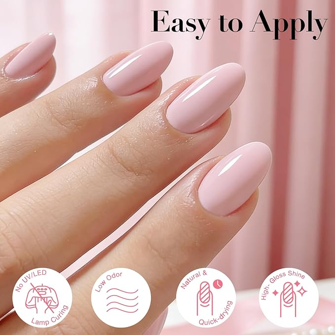AZUREBEAUTY Pink Nail Polish Light/Pale Pink Quick Dry Natural Regular Finger Nail Polish no Gel High Shine Home Salon DIY Women Gift 0.34 oz