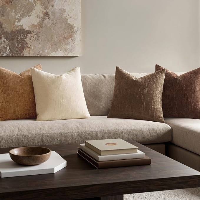 MIULEE Pack of 4 Fall Decorative Throw Pillow Covers Chocolate Brown 20x20 Inch Chenille Textured Throw Pillows Boho Farmhouse Rustic Cushion Covers Vintage Home Decor for Couch Sofa Bed Living Room