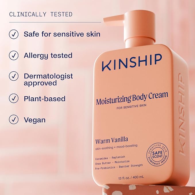 Kinship Gentle Moisturizing Body Lotion for Sensitive & Dry Skin | Eczema Relief Cream | Fragrance-Free Hydrating Cream | Shea Butter Vanilla Lotion, 13 oz