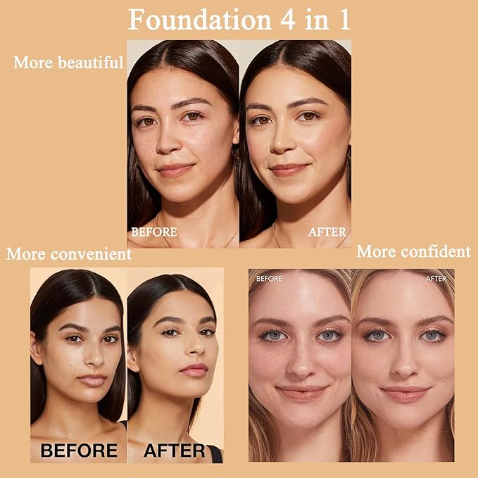 Foundation 4 in 1 - Medium Spectrum with SPF 50+, Color Changing Foundation, Hydrating Color Changing Foundation Makeup, Concealer, Sun Protection, Longwearing & Waterproof for All Skin Types
