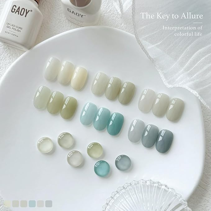 GAOY Coastal Breeze Jelly Gel Nail Polish Kit, 6 Soft Tones for Summer, Soak Off UV Cure Gel for DIY Manicure at Home and Salon