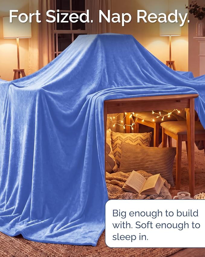 Ultra Soft Fleece Blanket Oversized King Size - Flannel Fleece Luxury Blanket - Lightweight for Couch Bed Chair - Thick, Warm and Breathable - All Season Cozy, Vista Blue