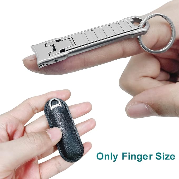 Nail Clippers for Natural Finger Nails Ultra Thin Mini Travel Portable Folding Wide Jaw Cutter with Glass Nail File Curved Trimmer for Fingernail Toenail, with Keychain(X021DB-S)