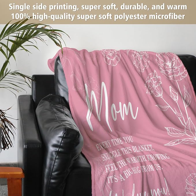 GiltGlimmer Mom Birthday Gifts, Mom Floral Blanket Pink, 60" x 50" | Gifts for Moms from Daughter Son, We Love You Present for Mother Mommy Christmas Mothers Day
