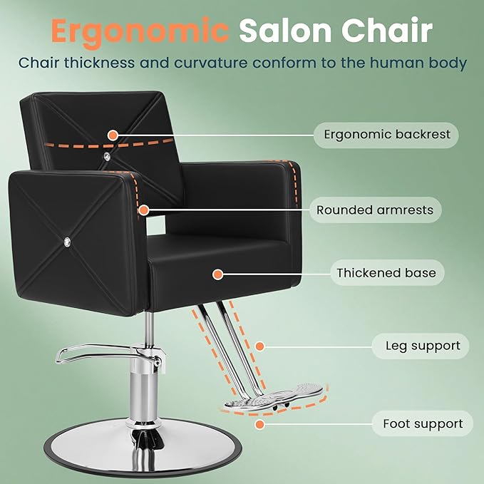 Salon Styling Chair, Heavy-Duty Hydraulic Salon Chair with Wide Seat, 360° Swivel, Premium Cushion & Sleek Design for Hair Stylists, Barbershops & Beauty Spas