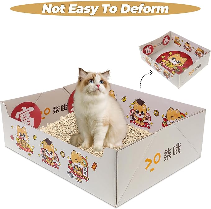 Portable Collapsible Cat Litter Box, Foldable Disposable Fiber Litter Tray 38x29x12cm, Travel-Friendly Indoor Outdoor Kitten Potty for Pet Cleaning and Housebreaking