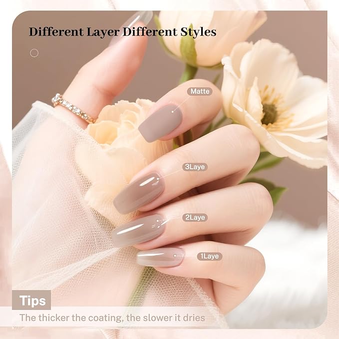 16.5ml Jelly Nude Brown Nail Polish Large Volume Quick Dry Nail Polish, Long Lasting Shine, Fingernail Toenail Nail Art DIY Home Travel Nail Art Gift
