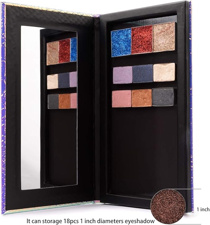 Allwon Magnetic Palette Mermaid Empty Makeup Palette with Mirror and 20Pcs Adhesive Empty Palette Metal Stickers for Eyeshadow Lipstick Blush Powder