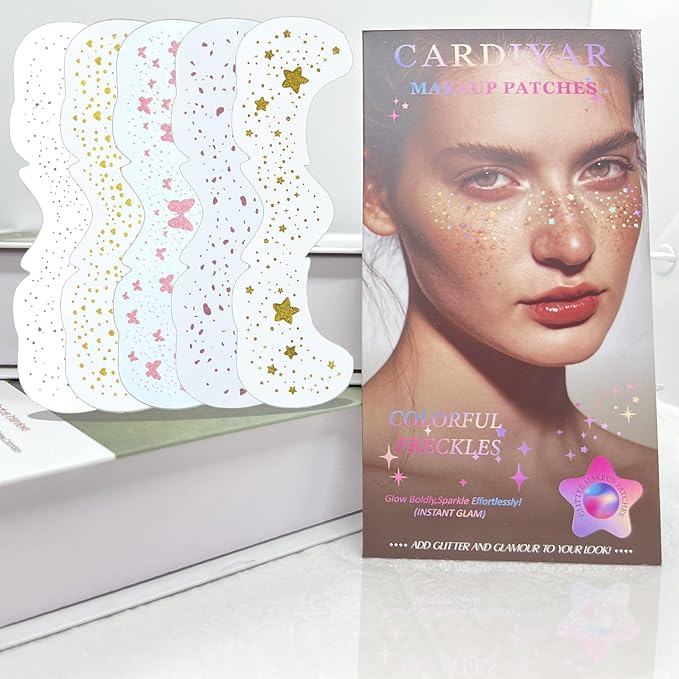 Glitter Freckles, 24PCS Glitter Freckles Face Tattoo, Sparkle Freckles for Women, Waterproof Gold Temporary Face Tattoos Glitter Glow Up Patches Makeup Patches (Multicolored 10pcs)
