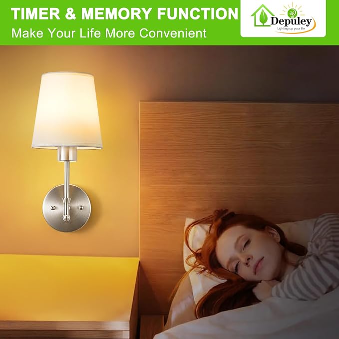 Depuley Battery Operated Wall Sconce: Set of 2 Wireless Wall Lights with Remote for Bedroom - Rechargeable 15 Colors 19.9" Wall Lamp for Living Room Hallway Decor