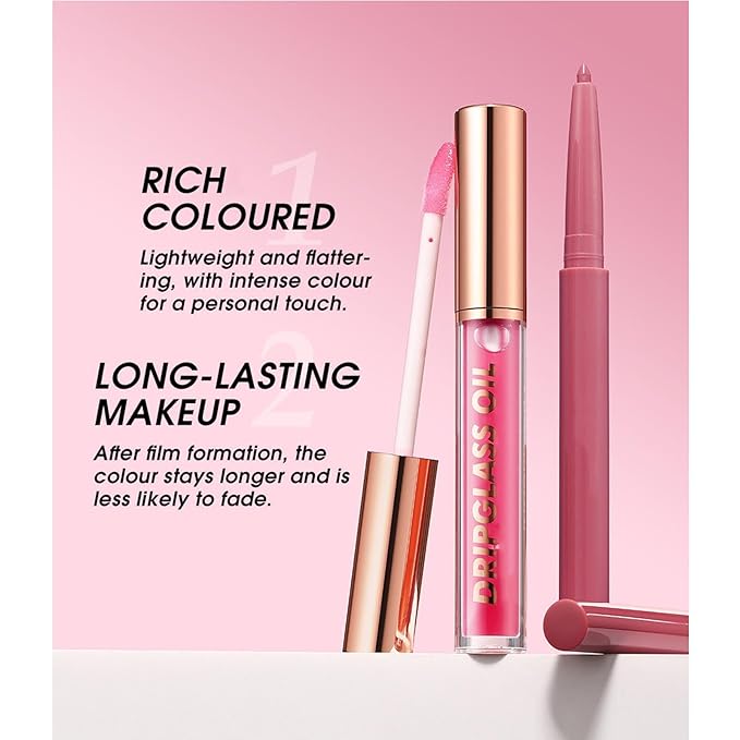 Pink Lip Liner Waterproof Lip Liner and Gloss Set High Pigment Long Lasting Plum Smudge proof Lip Gloss and Lip Liner Set (01# Light Pink)