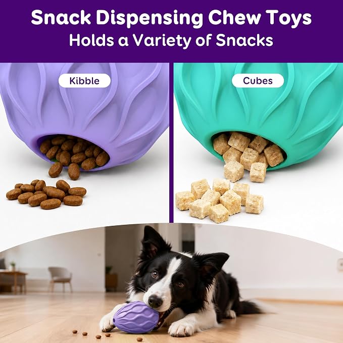 2-Pack Interactive Treat Dispensing Dog Toys, Natural Rubber Chew Toys for Aggressive Chewers, Stuffable Treat Toys for Large & Medium Dogs, Mental Stimulation for Dogs, Boredom Relief