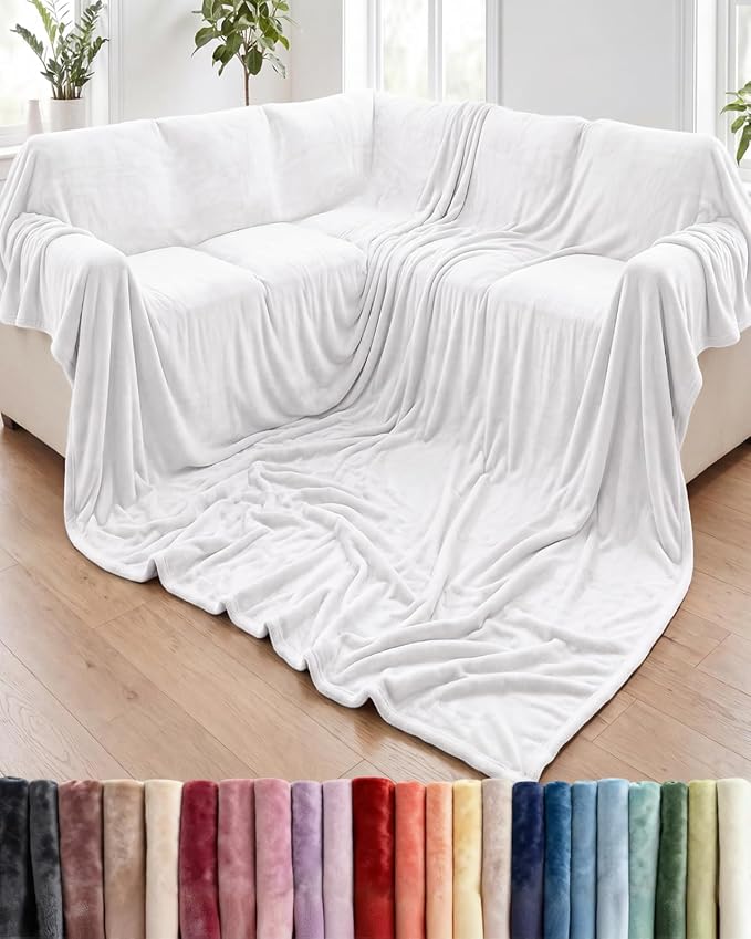 Ultra Soft Fleece Blanket Giant Blanket Size - Flannel Fleece Luxury Blanket - Lightweight for Couch Bed Chair - Thick, Warm and Breathable - All Season Cozy, White