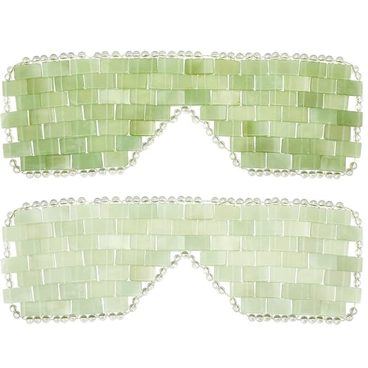 Hercicy 2 Pcs Jade Eye Mask Green Jade Stone Facial Cooling Mask for Alleviate Puffiness Face Massage Relax Eyes Relieve Migraine Meditation Beauty (White, Light Green)