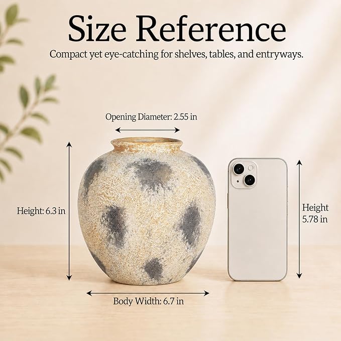 Cream Ceramic Flower Vase Speckled Bubble Glaze Home Decor | 6.29 Inch Rustic Table Vase,Decorative Ornament for Living Room,Office,Wedding,Birthday