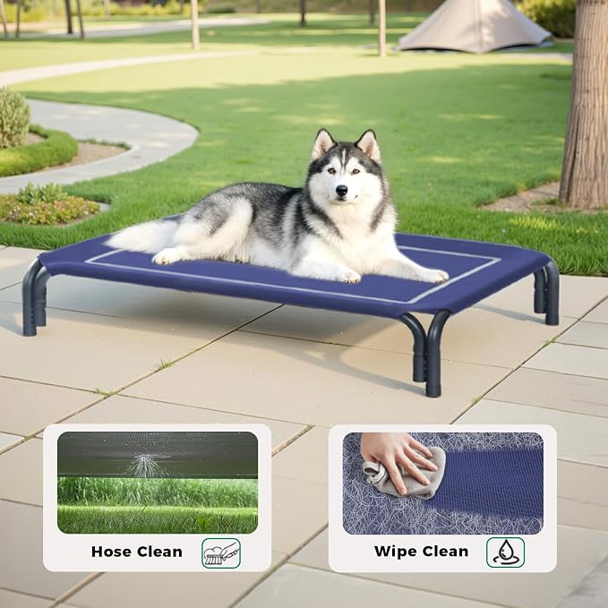 Elevated Dog Bed Outdoor Cooling Raised Cot for XL Dogs, Blue 48.8in | Tool-Free Installation; Washable Cooling Breathable Mesh; Anti-Slip Feet; Indoor & Outdoor Use