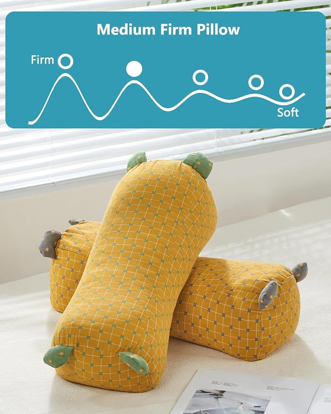Buckwheat Neck Roll Pillow, Adjustable Hulls Filling Neck Support Bolster for Neck Pain Relief,16.5"x6.3" Cylinder Firm Travel Pillow for Sleeping Lumbar Support, Yellow