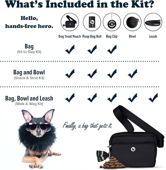 Puppington 3-in-1 Crossbody Dog Walking Bag & Treat Pouch with Matching Planet Safe Poop Bags & Built-In Dispenser - Dog Mom Gift for Puppy Training with Zippered Pockets (Onyx Black)