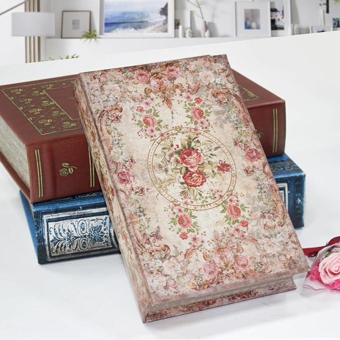 Book Box Decorative Storage Box Faux Wood M Size Box | Book Box with Magnetic Cover Storage for Hidden Jewelry,Photos, Greeting Cards,Remotes