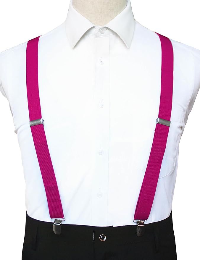 JEMYGINS Solid Color Mens Suspender with 3 Strong Clips Adjustable Braces