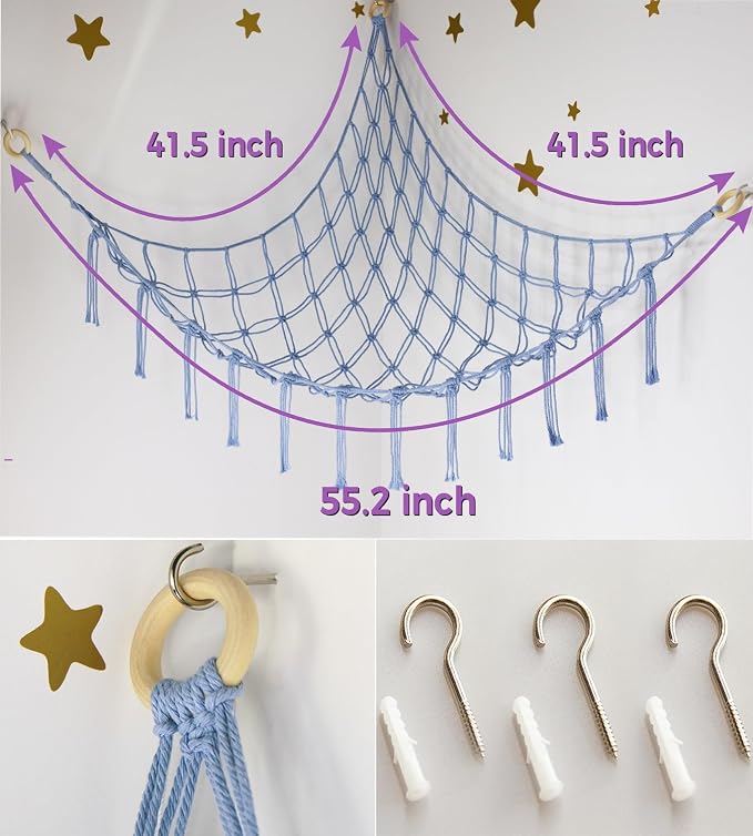 mirolam Stuffed Animal Storage Hammock Large Toy Hammock Net for Stuffed Animals Corner - Blue Plush Stitch Stuff Huggy Wuggy Toy Storage Room Decor