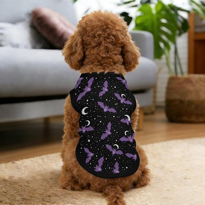 Halloween Pet Vest Purple Bat Pet Shirts Large | moon Stars Dog Shirt Vest cute pet Sleeveless Vests Ice Silk Dog T-Shirts holiday Dog Clothes Halloween Canine Wear