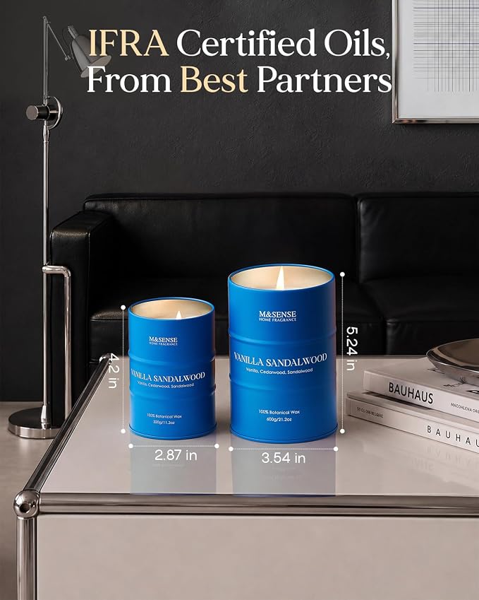 M&SENSE Vanilla Sandalwood Scented Candles,Fall Candles Natural Non Toxic, Soy Candle for Stress Relief Meditation Relaxing, Housewarming Gifts for Women Men, 11.3oz 70 Hour Long Burning