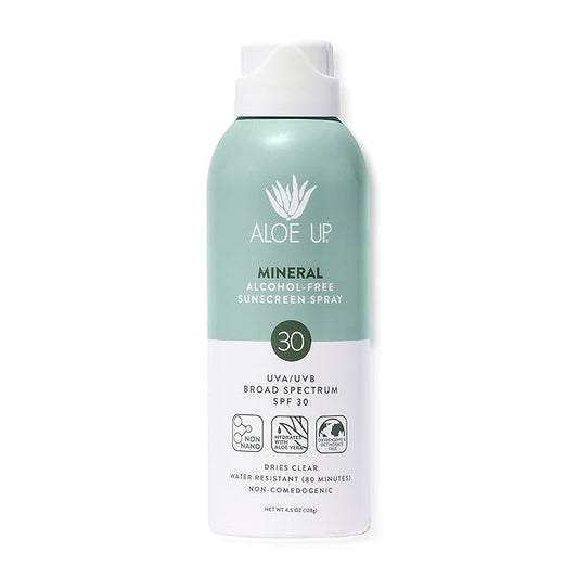 Aloe Up Continuous Mineral Sunscreen Spray SPF 30 - Alcohol-Free Broad Spectrum UVA/UVB Sunscreen Protector for Face and Body - With Gen2 Zinc Oxide and Aloe Vera - Dries Clear - Reef Safe - 4.5 Oz