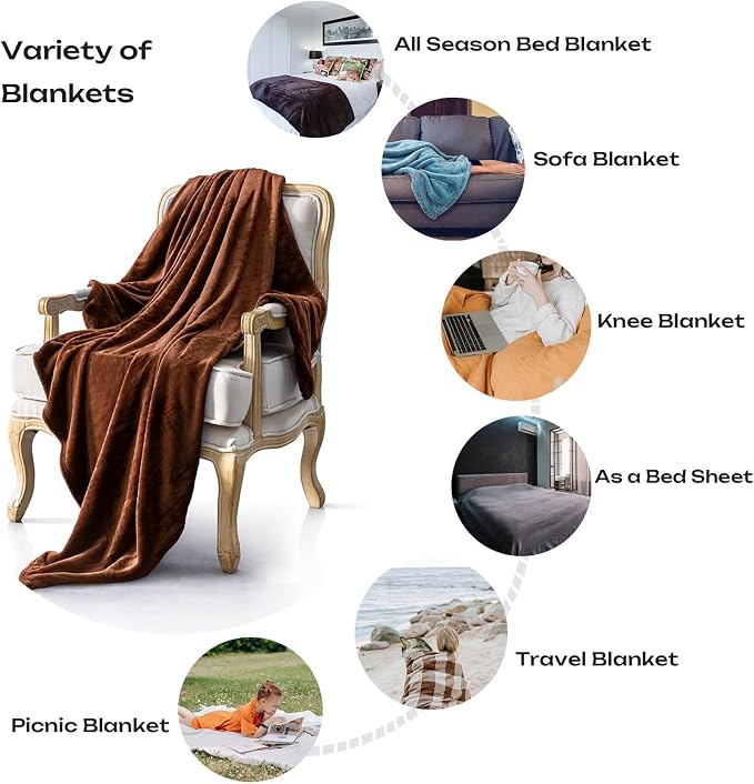 Brown Fleece Plush Throw Blanket 60"x80"for Couch Sofa Fuzzy Cozy Flannel | Super Soft Lightweight Microfiber Blanket for Bed Chair bedroom Home Decor All Season,Birthday Gifts for Women Mom Adult