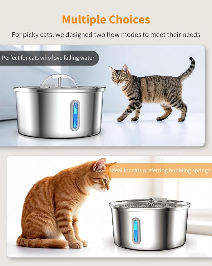 Lawfery Cat Water Fountain Stainless Steel, 108oz/3.2L Pet Fountain | 3 Replacement Filters, Quiet Pump, Cat Drinking Fountain for Indoor Cats and Small Dogs