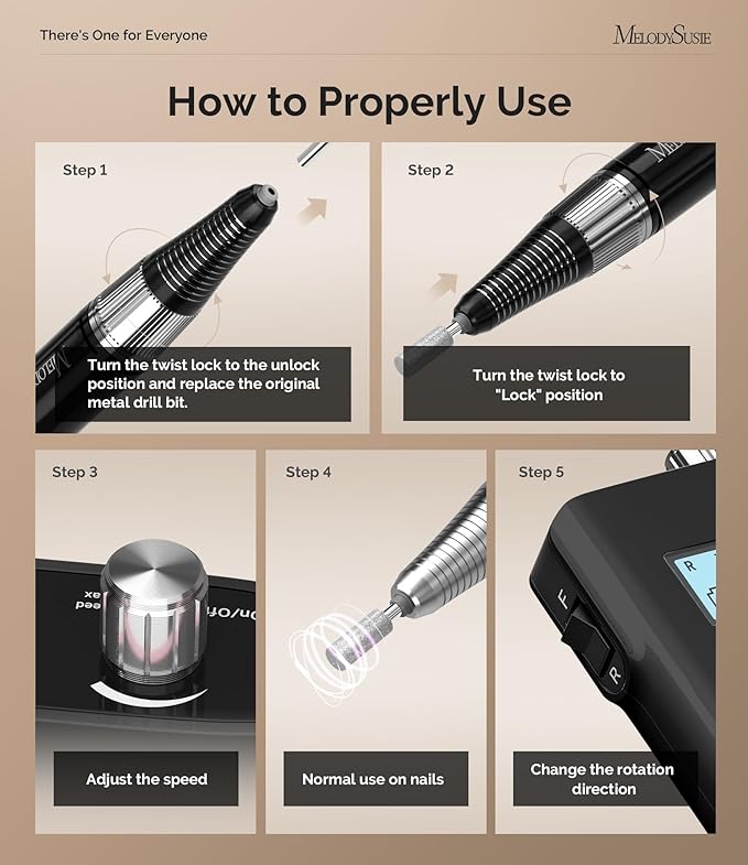 MelodySusie Entry-Level Clip-On Cordless Nail Drill, SC320H 30000RPM Popular Classic E-File with LCD Display for Manicure Shaping & Gel Removal, Perfect for Training, Nail Art Practice & Home Use