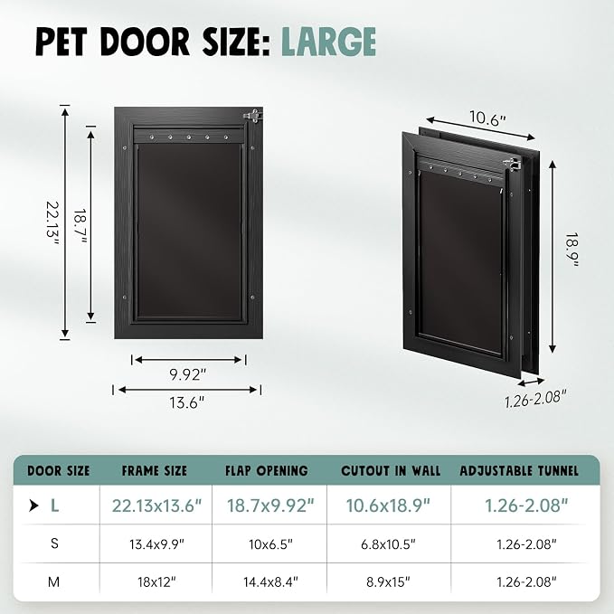 All Aluminum 3 Flaps Insulated Dog Door for Door (Large)