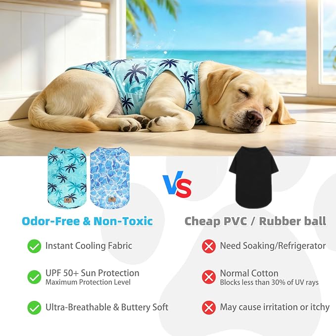 Cooling Sunblock Dog Clothes for Large Dogs,2 Pack UPF50+ UV&Insect Protection Quick Dry Dog T Shirts for Outdoor,Anti-Hair Loss Breathable Sleeveless Pet Vest Tank Tops,Ice Cube&Coconut,3XL