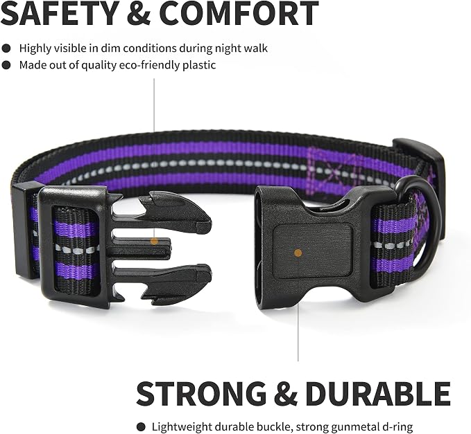 Mile High Life Reflective Dog Collar, Adjustable Lightweight Quick Release