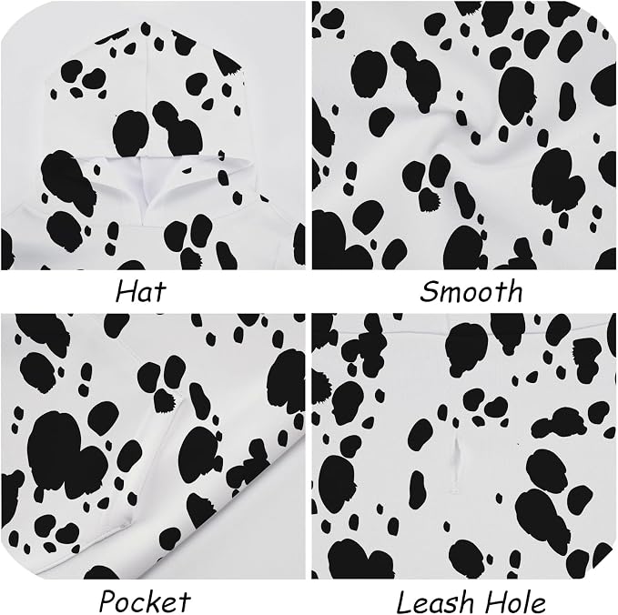 Halloween Dalmatian Dog Costume, Dalmatians Print Winter Clothes Sweaters for Halloween Cosplay Autumn Pets' Wear Dog Winter Hoodies with Pocket for Medium Large Dogs XXL