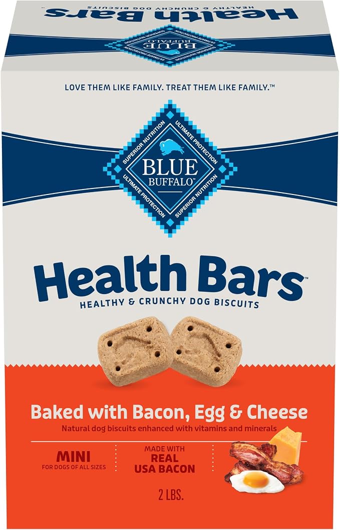 Blue Buffalo Health Bars Bacon Egg & Cheese Mini Dog Biscuits, 2 lb | Smaller Bite, Same Crunch, Oven-Baked, No Chicken By-Product, Corn, Wheat, or Soy