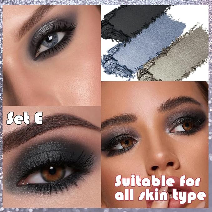 12 Colors Highly Pigmented Eye Shadow Cool Shades Palette Makeup Kit for Women, Black Coal Steel Gray Silver Beige Yellow Eyeshadows, Smoky Shimmery Metallic Eyeshadow Palette Long-Lasting Waterproof
