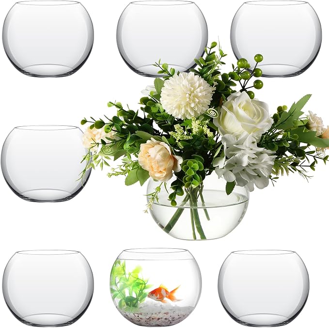 Sawysine 8 Pcs Bubble Bowl Vase Centerpiece 7.8''W X 6.3''H Round Glass Flower Vase Bulk Clear Terrarium Fish Bowl for Wedding Event Goldfish Planter Floral Centerpiece Office Home Decor
