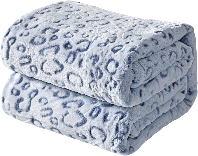 Flannel Fleece Throw Microfiber Blanket with 3D Cheetah Print,90"X90",Blue