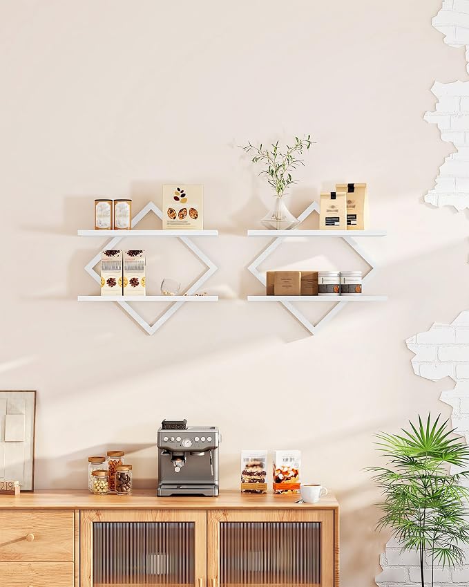 Floating Shelves, Set of 2 Wall Shelves, 2-Tier Hanging Shelves, Wall Shelf Set of 2, for Living Room, Bedroom, Kitchen, Office, Study, White TBJ01P2WB