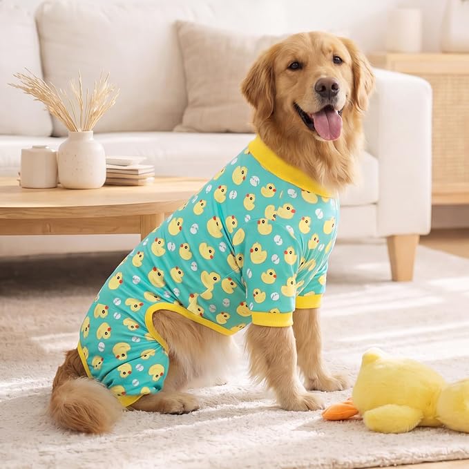 XPUDAC 2 Pack Dog Pajamas for Medium Large Sized Dog, 4-Way Stretch Warm Pet Pjs Onesie Lightweight Soft Jammies Pet Clothes Boy Girl Duck Pig Print, 3XL