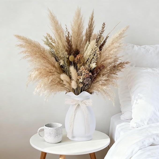 White Ceramic Flower Vase, Minimalist Decor, Modern Home Decorative Vase, Rural Farmhouses Vase for Bathroom, Dining Room, Bedroom, Living Room, Desktop Center Decoration