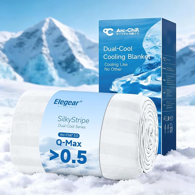 Elegear Double-Sided Arc-Chill® 3.0 Cooling Blanket for Hot Sleepers, White | Q-Max>0.5 Cooling Fabric, Absorbs Heat to Keep Body Cool, Lightweight Summer Blankets for Night Sweats & Menopause, 79"x86"