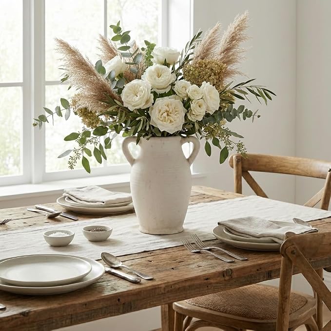 Emotionally Grounded Vase, Vaseking Large Ceramic Rustic Vase with 2 Handles, 9.8 inch Minimalist Decorative Farmhouse Tall Vases for Home Decor, Living Room, Enterway, Table Decoration, Fossil