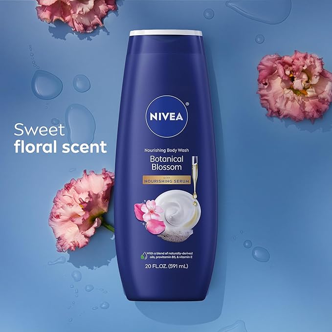 NIVEA Nourishing Body Wash Set with Botanical Blossom, Nourishing Care and Shea Butter Body Washes, Skin Care Set for Women with Provitamin B5 and Vitamin E, 20 Fl Oz Bottle, Pack of 3
